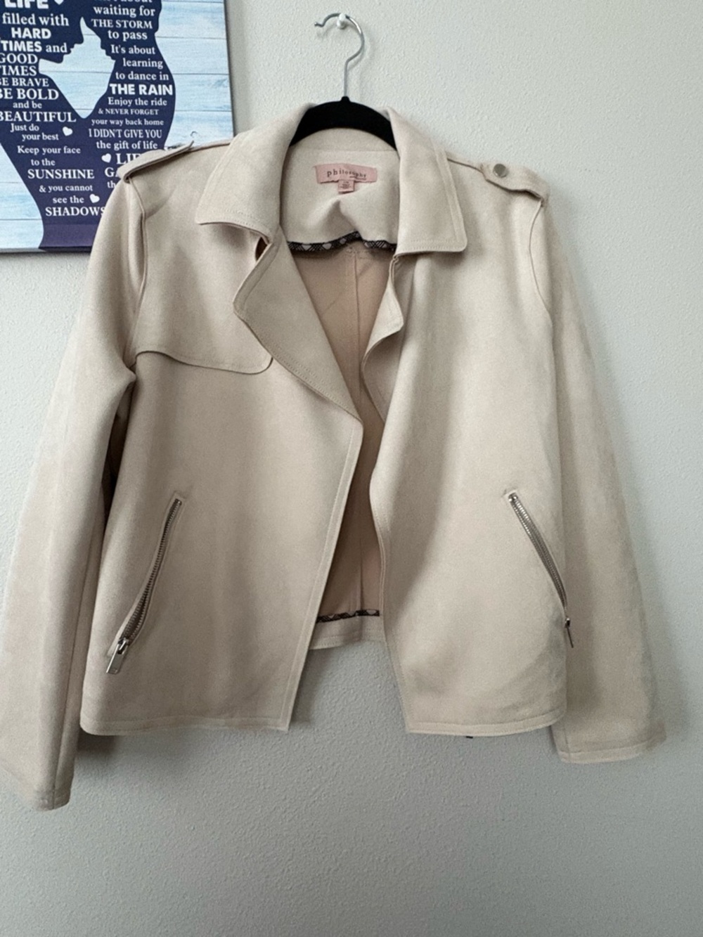 Philosophy Light Beige Suede Moto Jacket